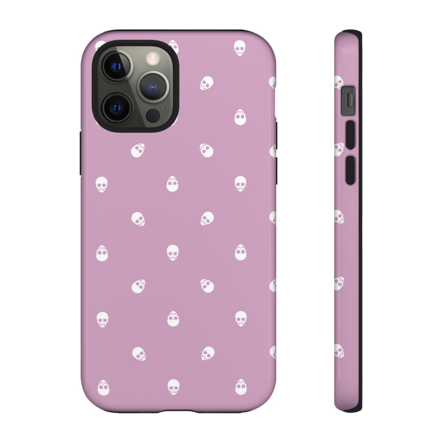 Tough Cases for Iphone, Samsung, Pixel - White Skulls Pattern on Fondant Pink