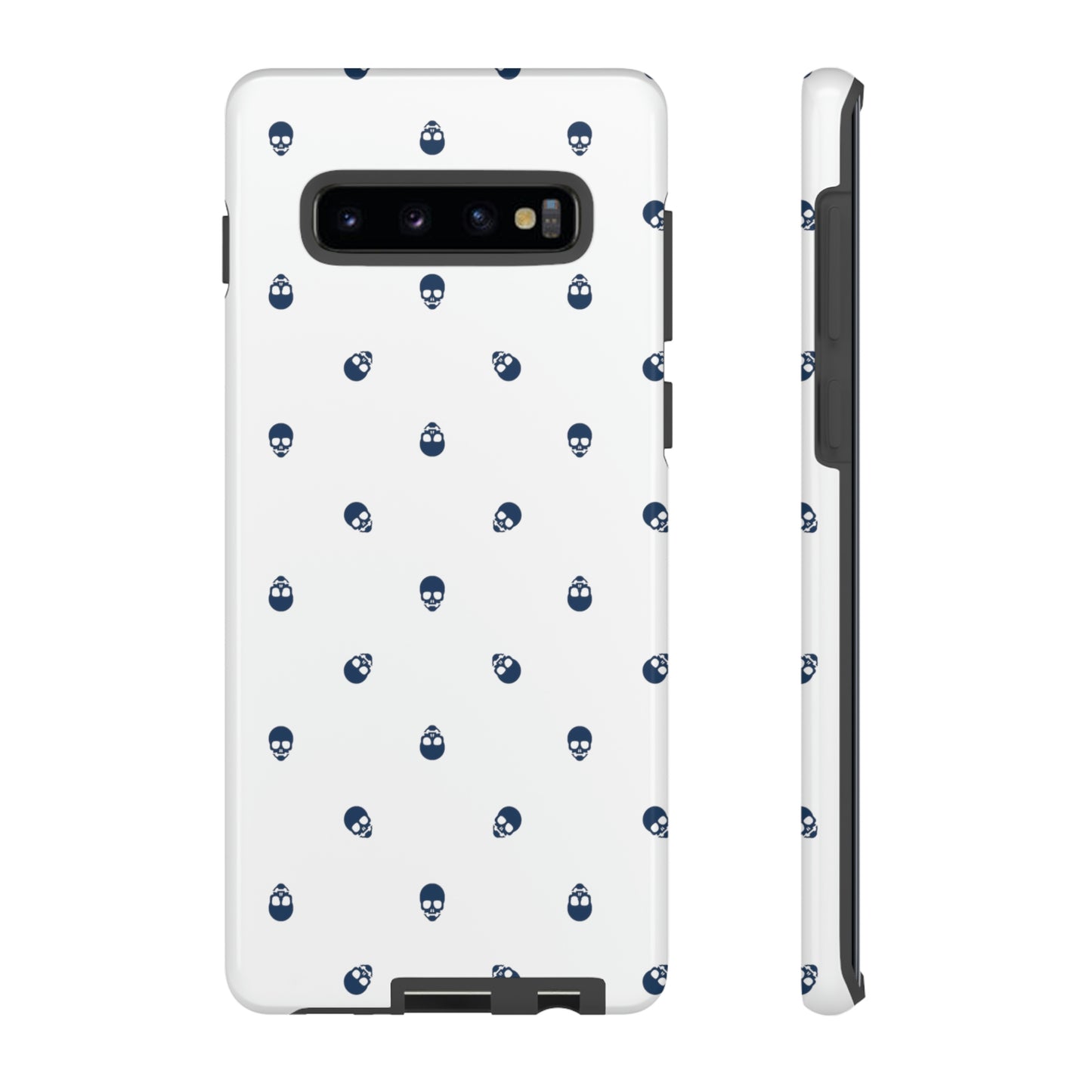 Tough Cases for Iphone, Samsung, Pixel - Lazuli Blue Skulls Pattern on White