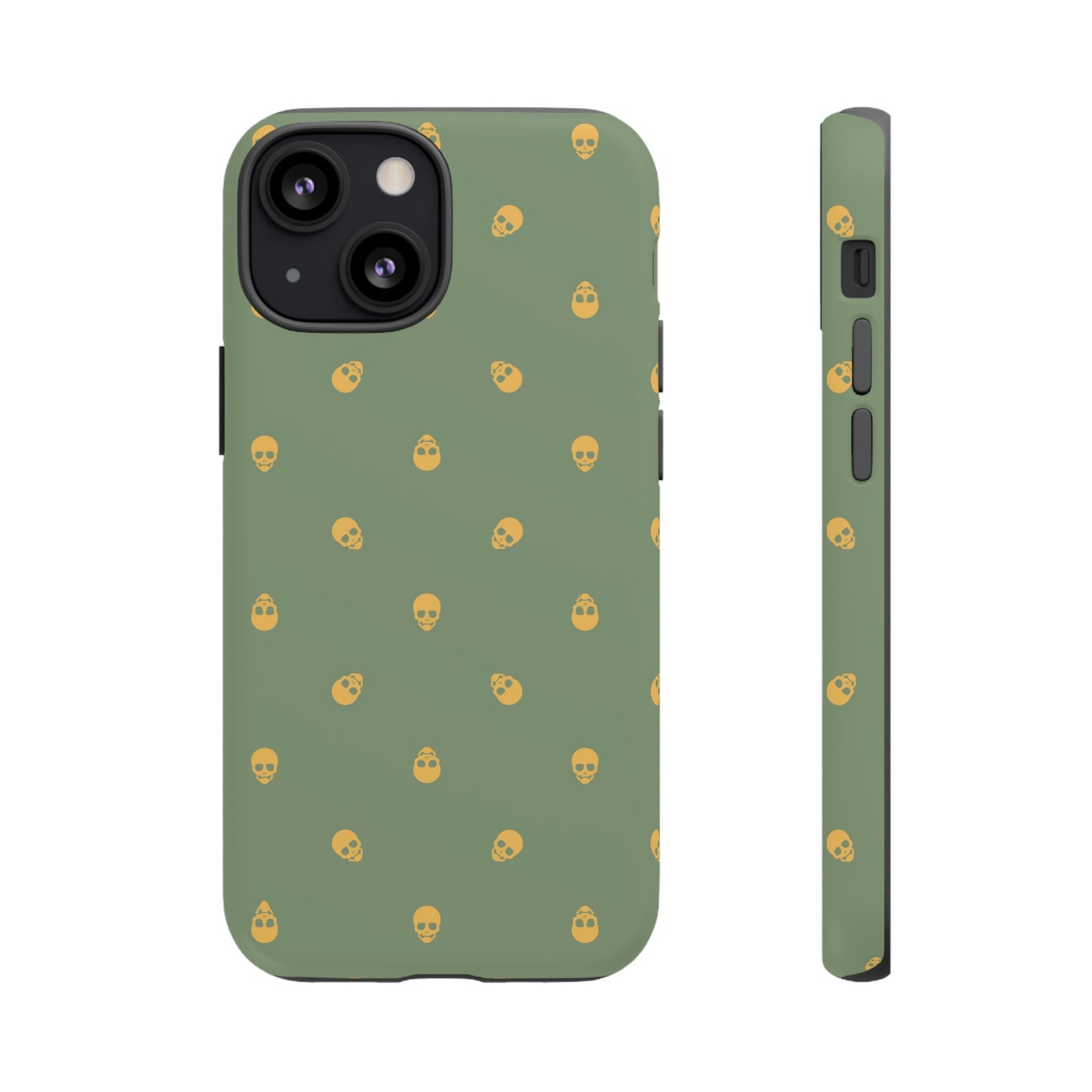 Tough Cases for Iphone, Samsung, Pixel - Sundial Skulls Pattern on Jade Green