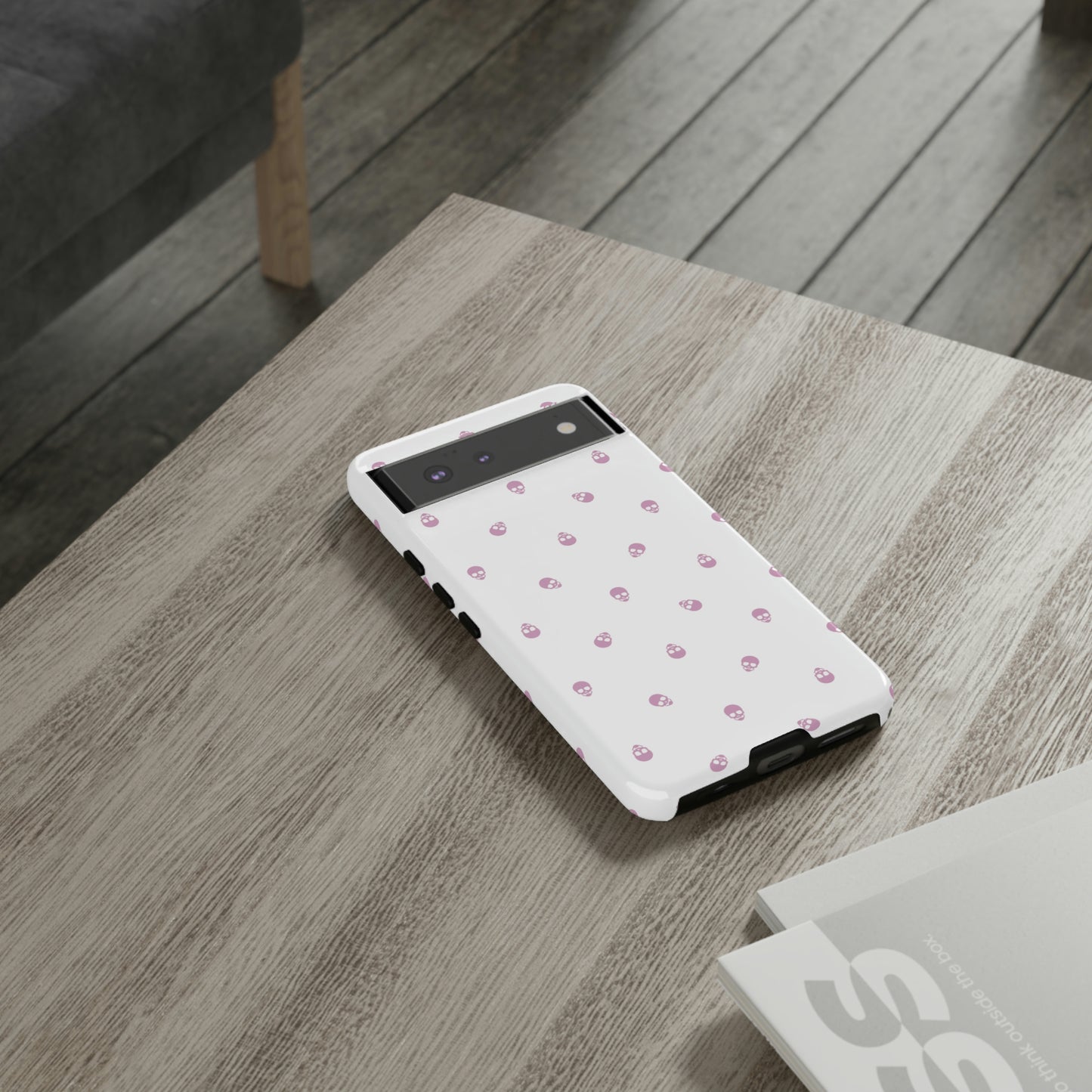 Tough Cases for Iphone, Samsung, Pixel - Fondant Pink Skull Pattern on White