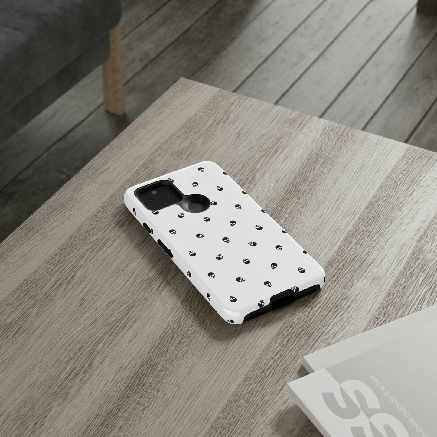 Tough Cases for Iphone, Samsung, Pixel - Black Skull Pattern on White