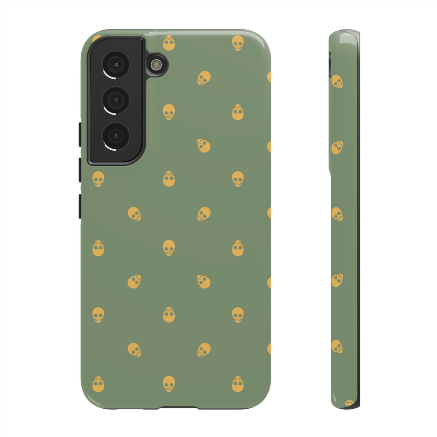 Tough Cases for Iphone, Samsung, Pixel - Sundial Skulls Pattern on Jade Green