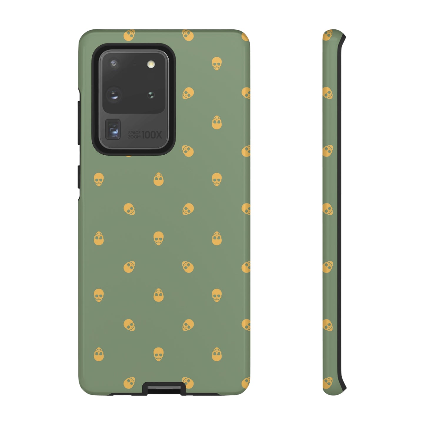 Tough Cases for Iphone, Samsung, Pixel - Sundial Skulls Pattern on Jade Green