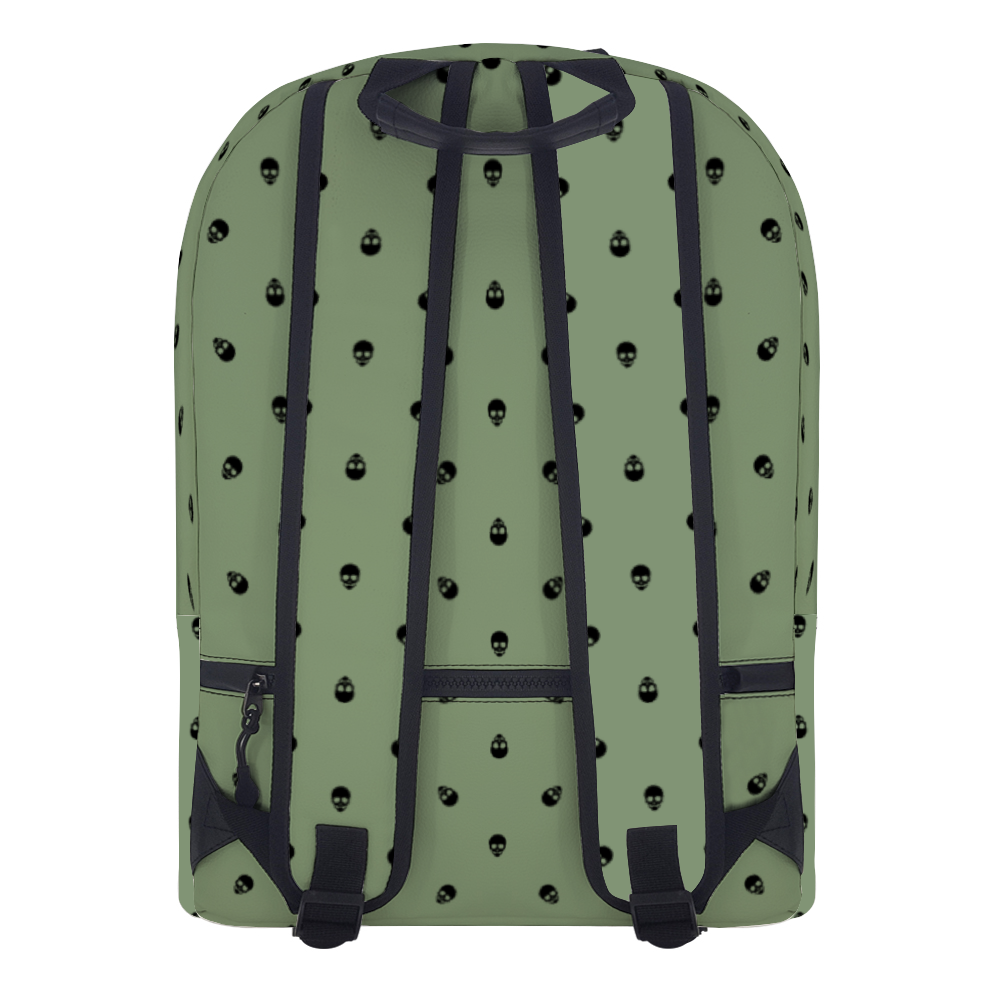 Backpack in Jade Green with Black Skull Pattern