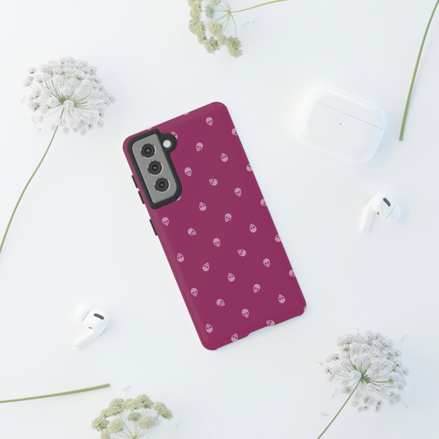 Tough Cases for Iphone, Samsung, Pixel - Fondant Pink Skulls Pattern on Orchid Flower