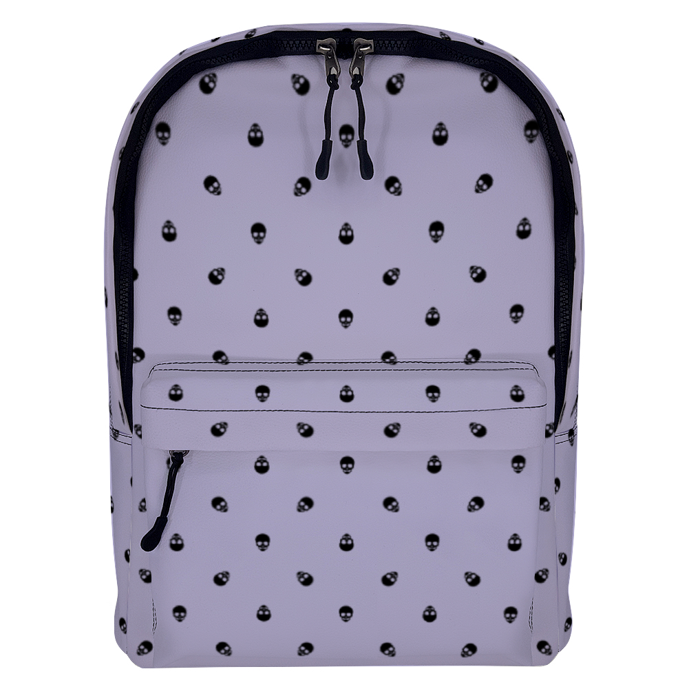 Backpack in Digital Lavender with Black Skull Pattern