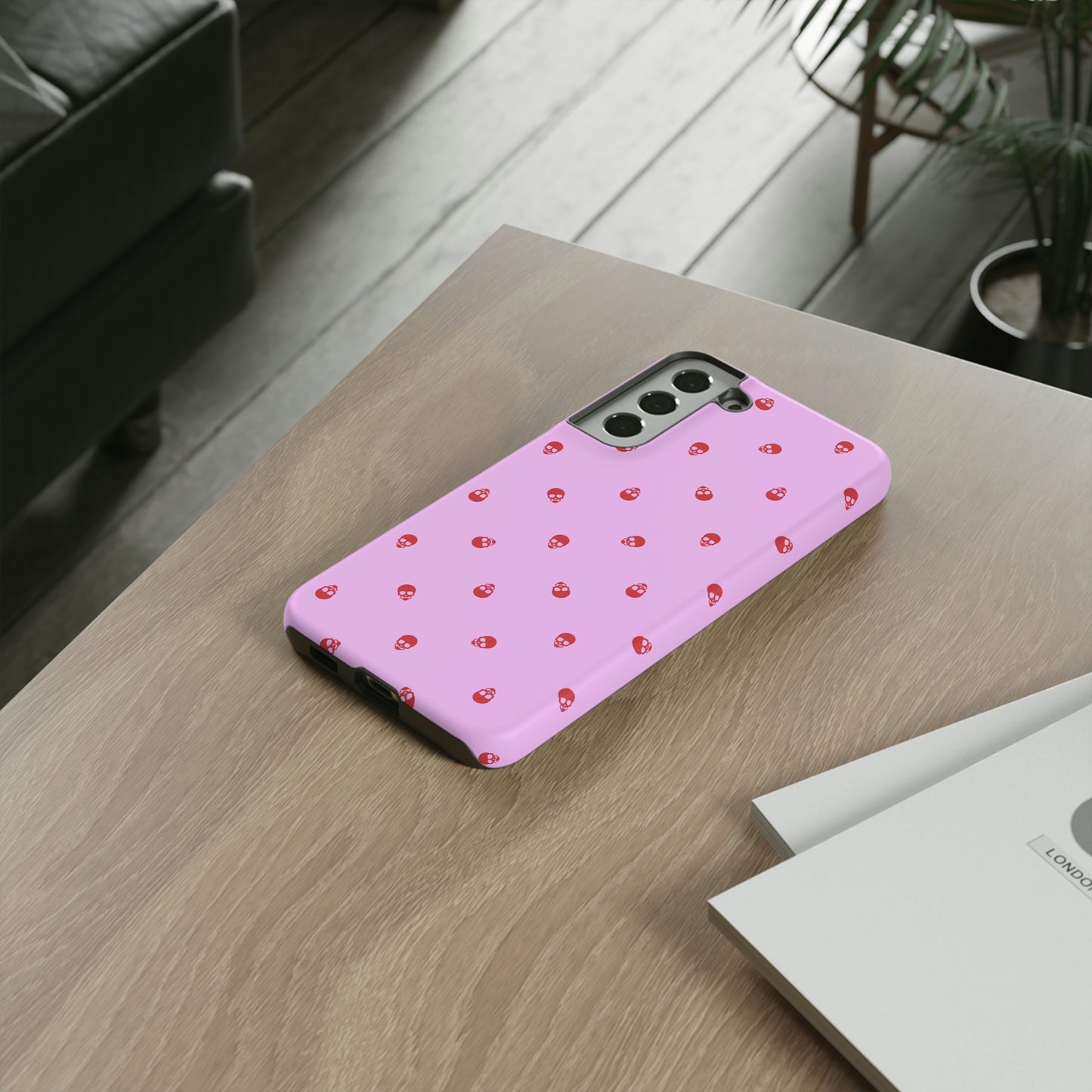 Tough Cases for Iphone, Samsung, Pixel - Luscious Red Skulls on Fondant Pink