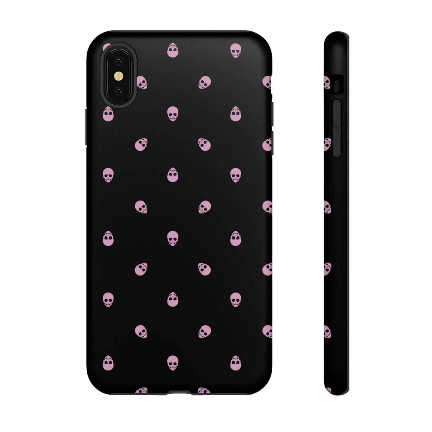 Tough Cases for Iphone, Samsung, Pixel - Fondant Pink Skulls Pattern on Black