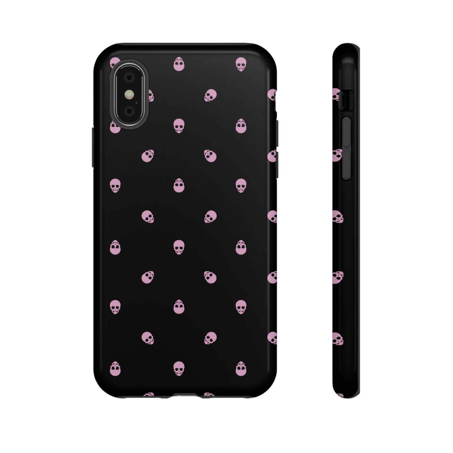 Tough Cases for Iphone, Samsung, Pixel - Fondant Pink Skulls Pattern on Black