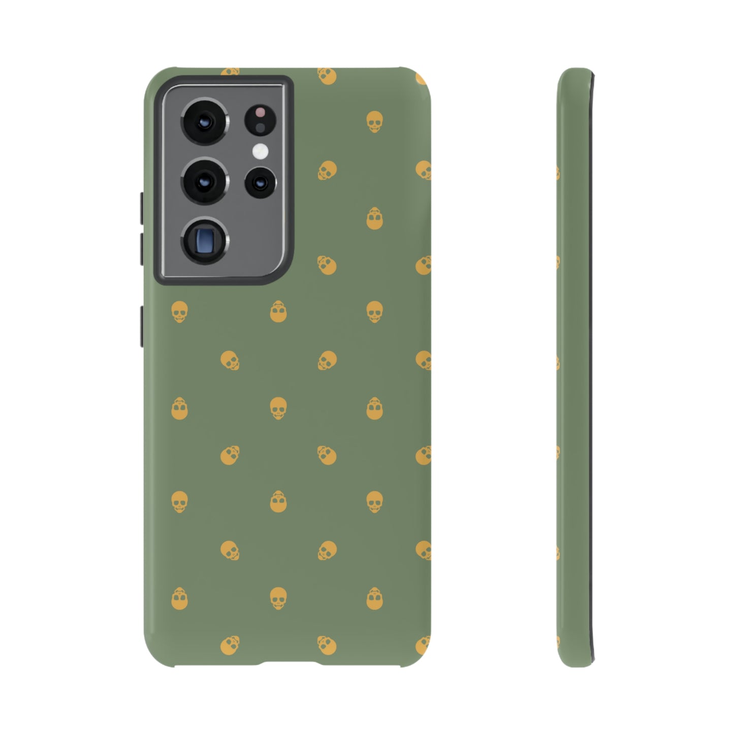 Tough Cases for Iphone, Samsung, Pixel - Sundial Skulls Pattern on Jade Green