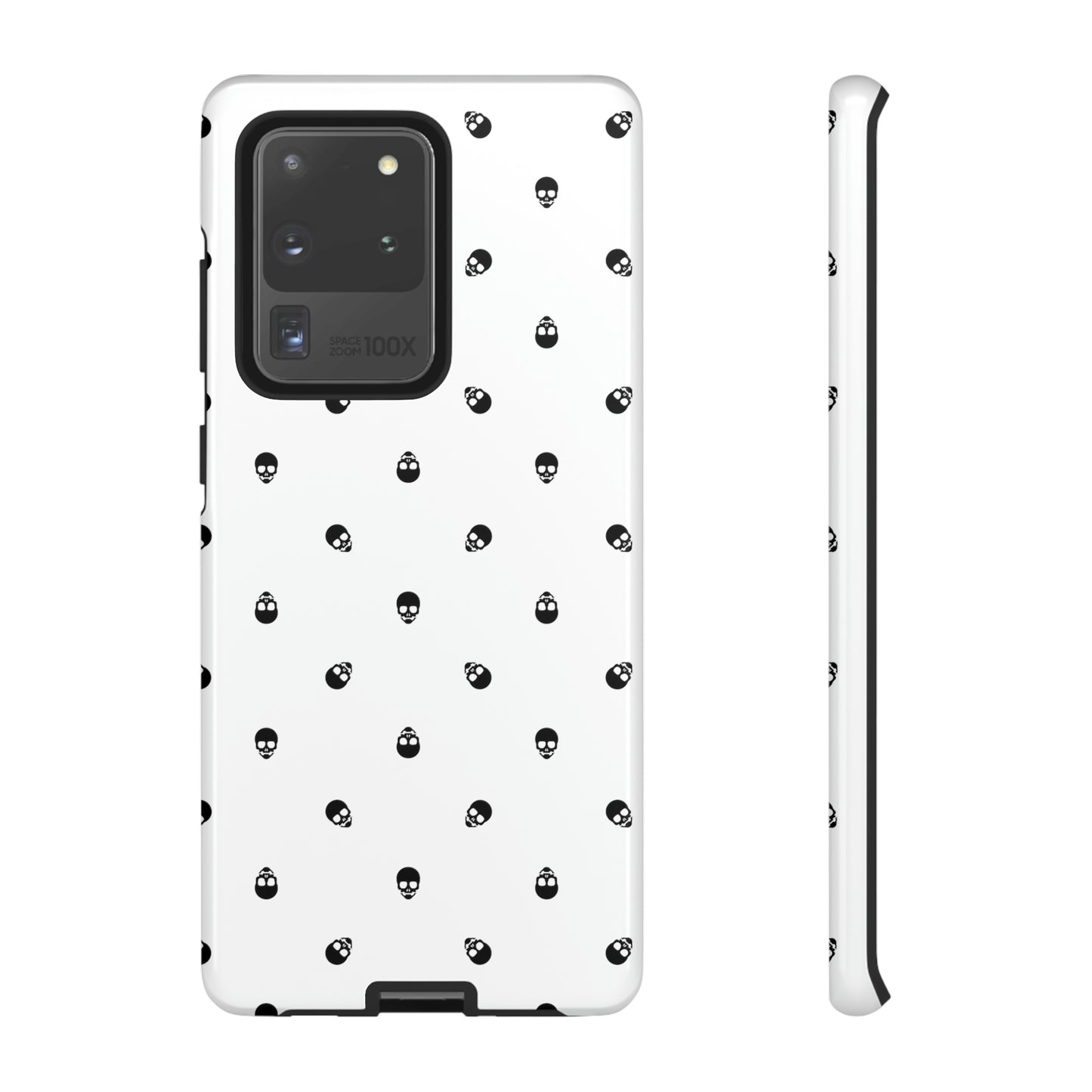 Tough Cases for Iphone, Samsung, Pixel - Black Skull Pattern on White