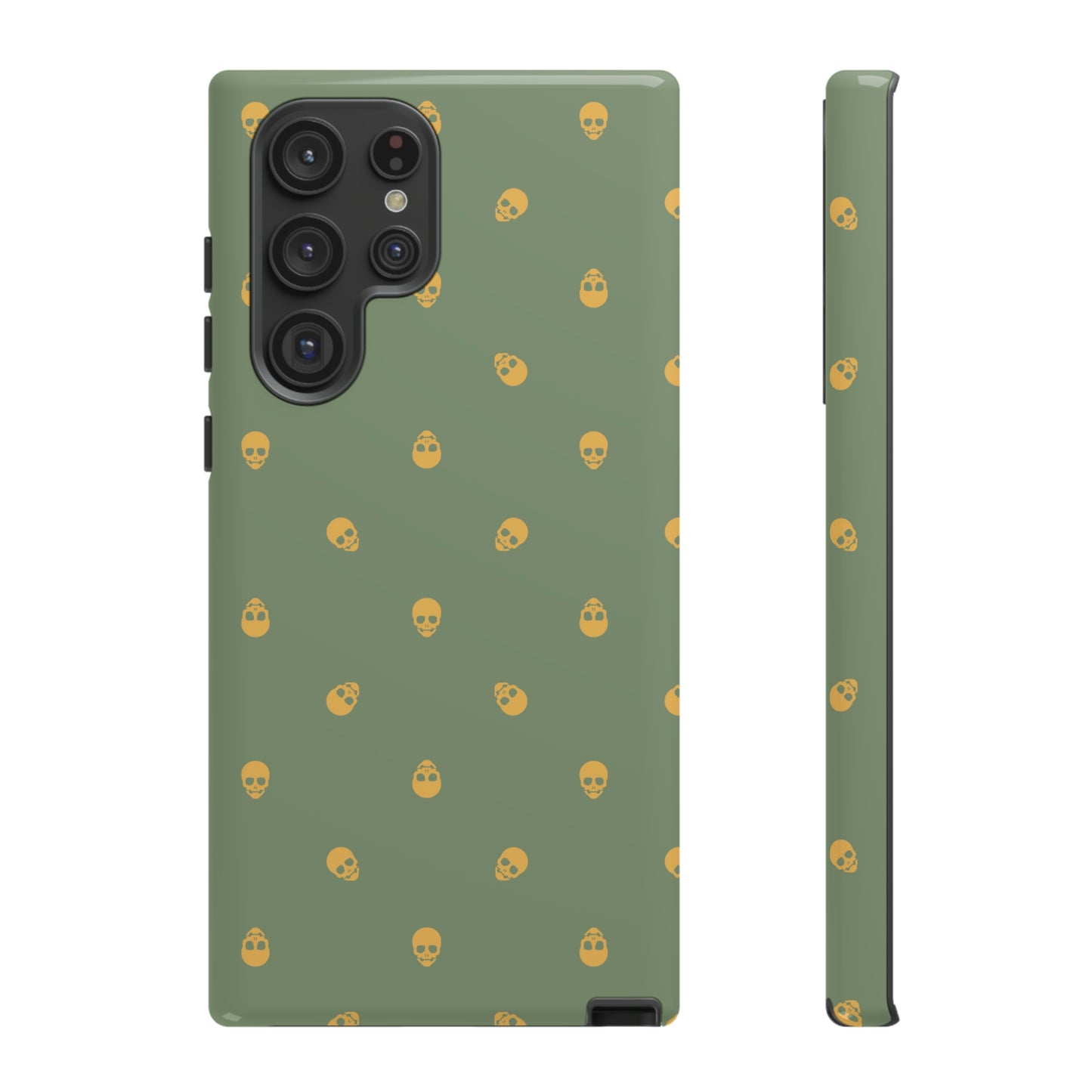 Tough Cases for Iphone, Samsung, Pixel - Sundial Skulls Pattern on Jade Green