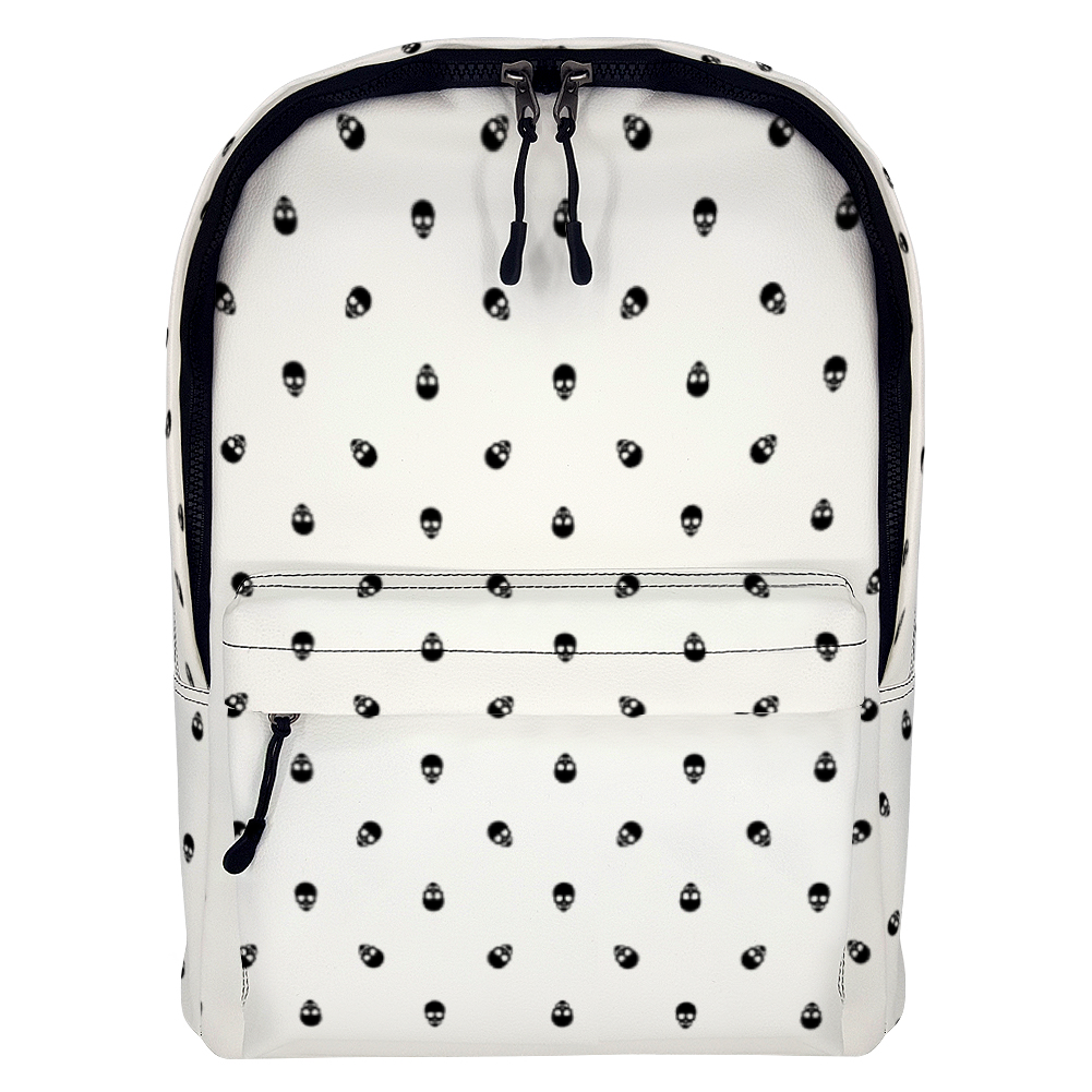 Backpack in White with Black Skull Pattern