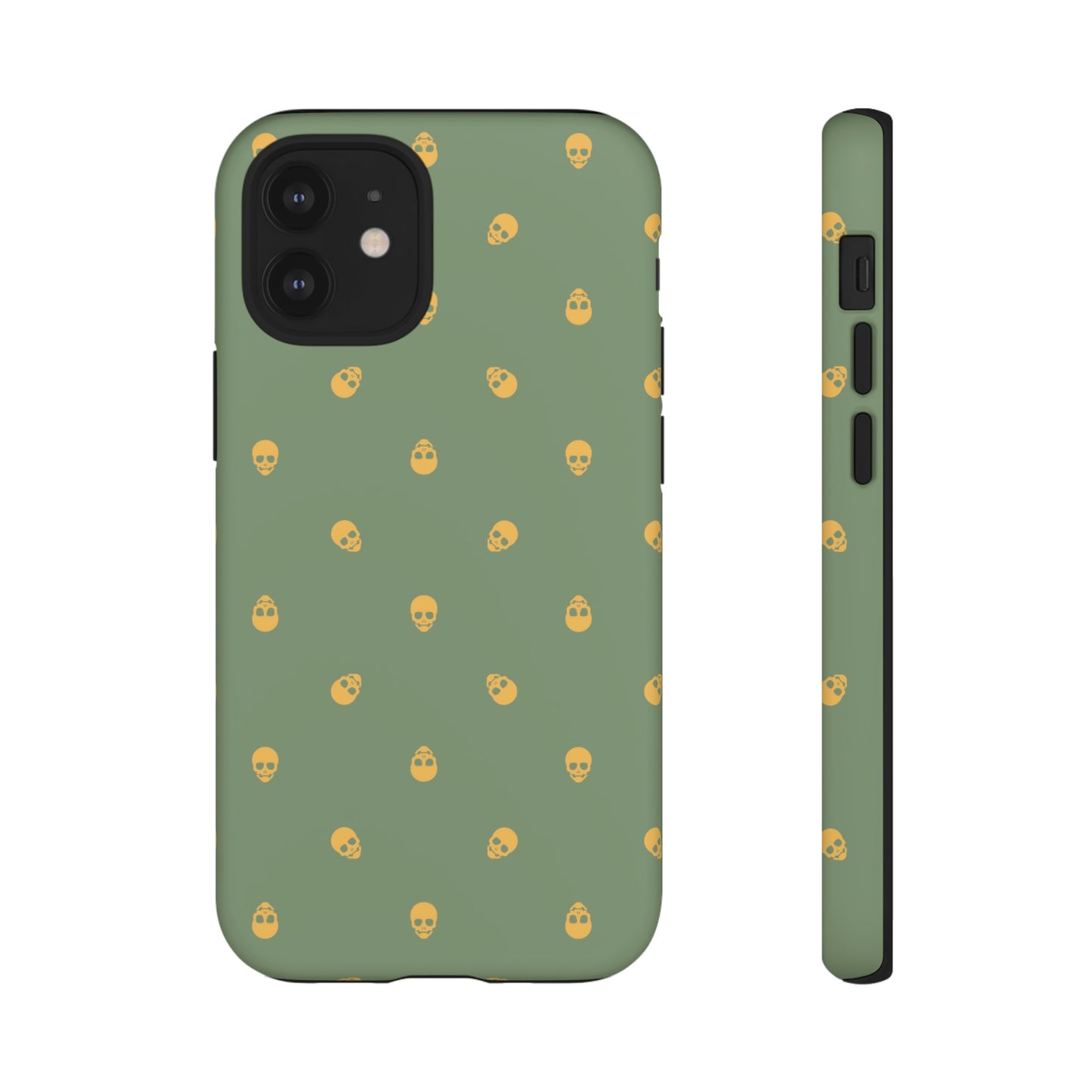 Tough Cases for Iphone, Samsung, Pixel - Sundial Skulls Pattern on Jade Green