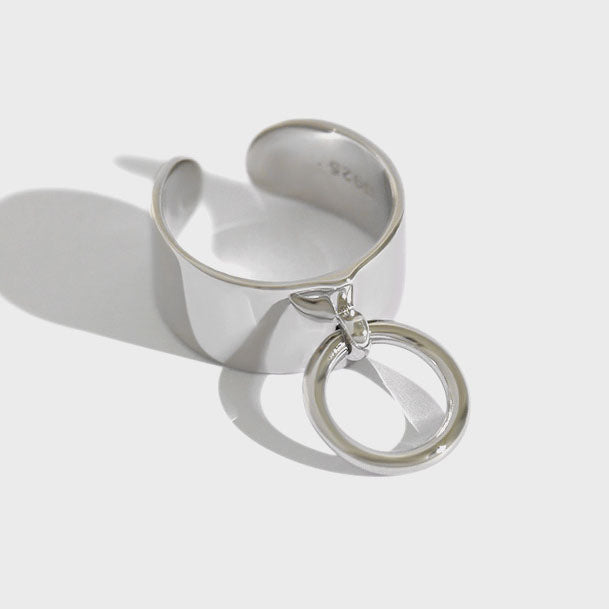 925 Sterling Silver Loop Dangle Ring with Rhodium Elektroplating