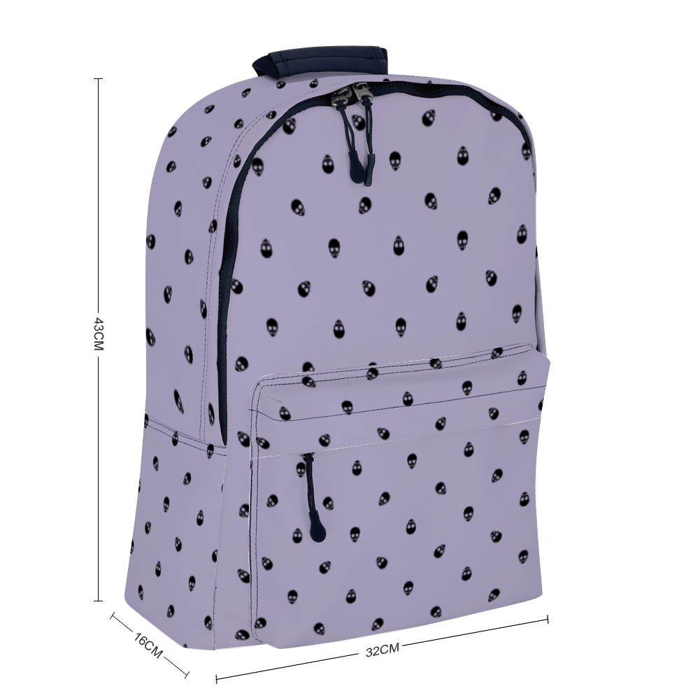 Backpack in Digital Lavender with Black Skull Pattern