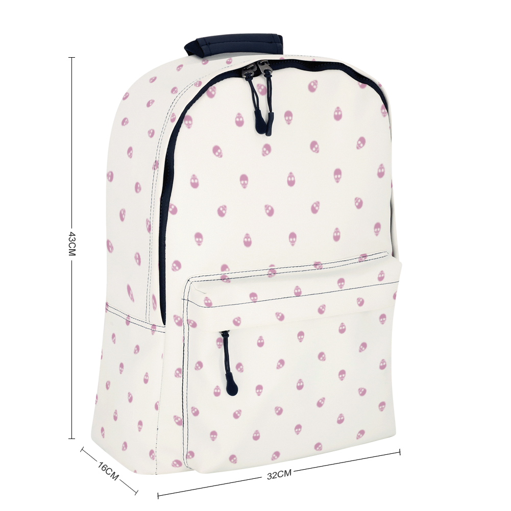 Backpack in White with Fondant Pink Skull Pattern