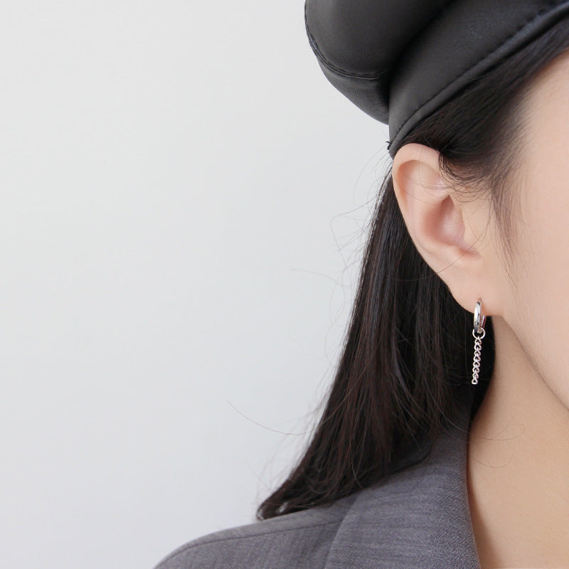 925 Silver Chain Assymetrical Tassel Earrings