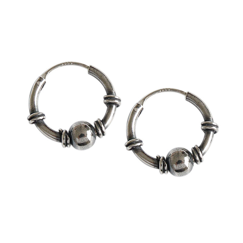 925 Silver Bead Hoop Earrings