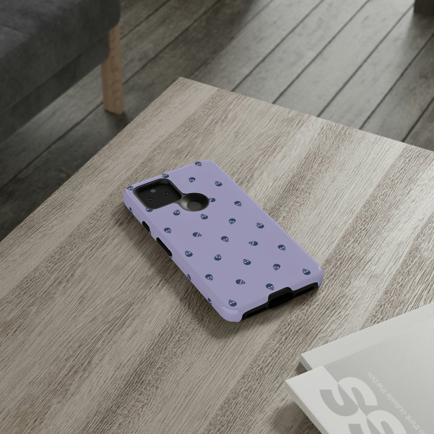 Tough Cases for Iphone, Samsung, Pixel - Lazuli Blue Skulls Pattern on Digital Lavender