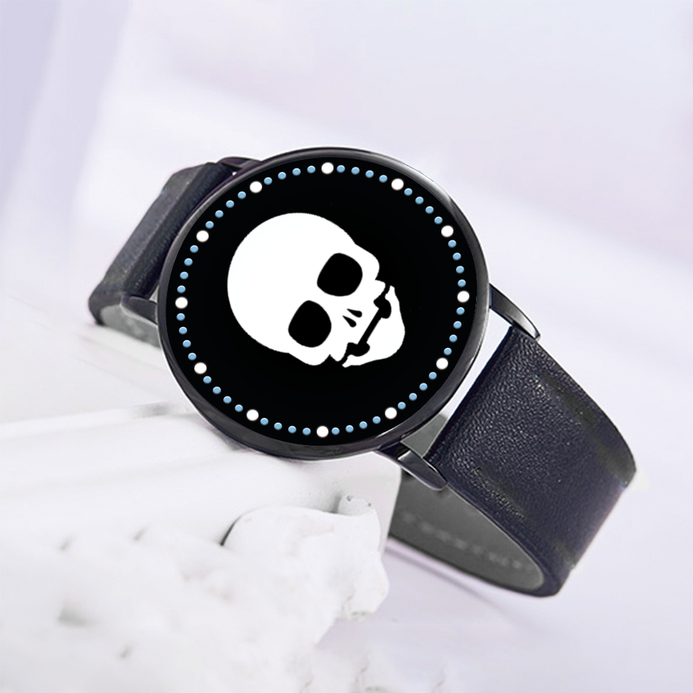 Futuristic Edge: Black LED Touch Screen Watch with White Skull Face