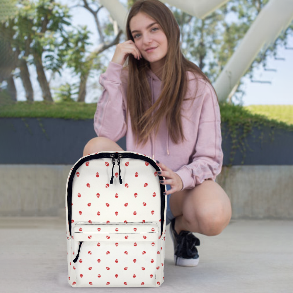 Backpack in White with Luscious Red Skull Pattern