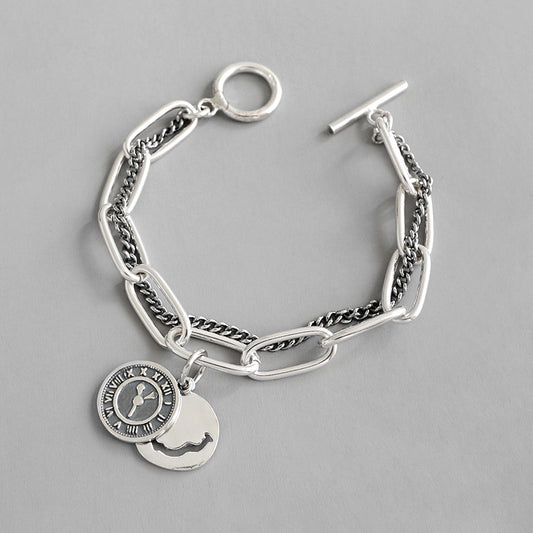 925 Silver Double Chain Pendant Bracelet