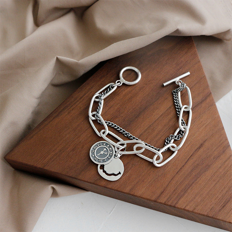 925 Silver Double Chain Pendant Bracelet