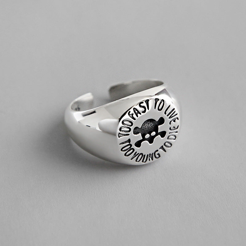 925 Silver Skull Ring "TOO FAST TO LIVE  TOO YOUNG TO DIE"