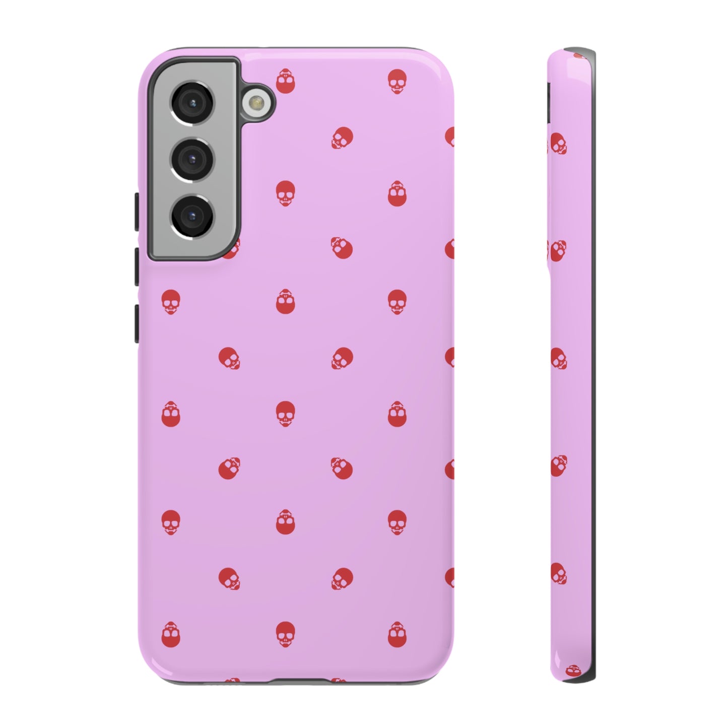 Tough Cases for Iphone, Samsung, Pixel - Luscious Red Skulls on Fondant Pink