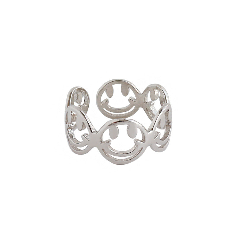 925 Silver Smile Face Chain Ring