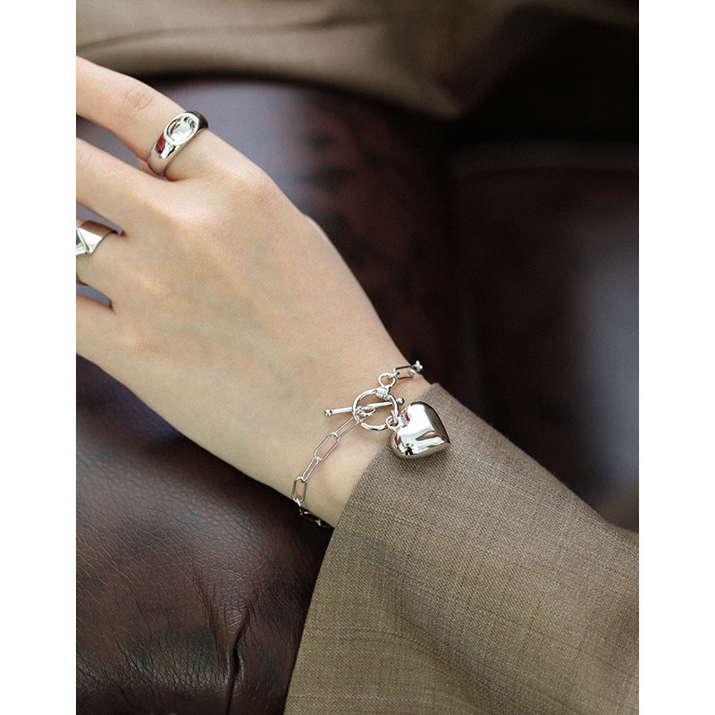 925 Silver Heart Bangle Bracelet