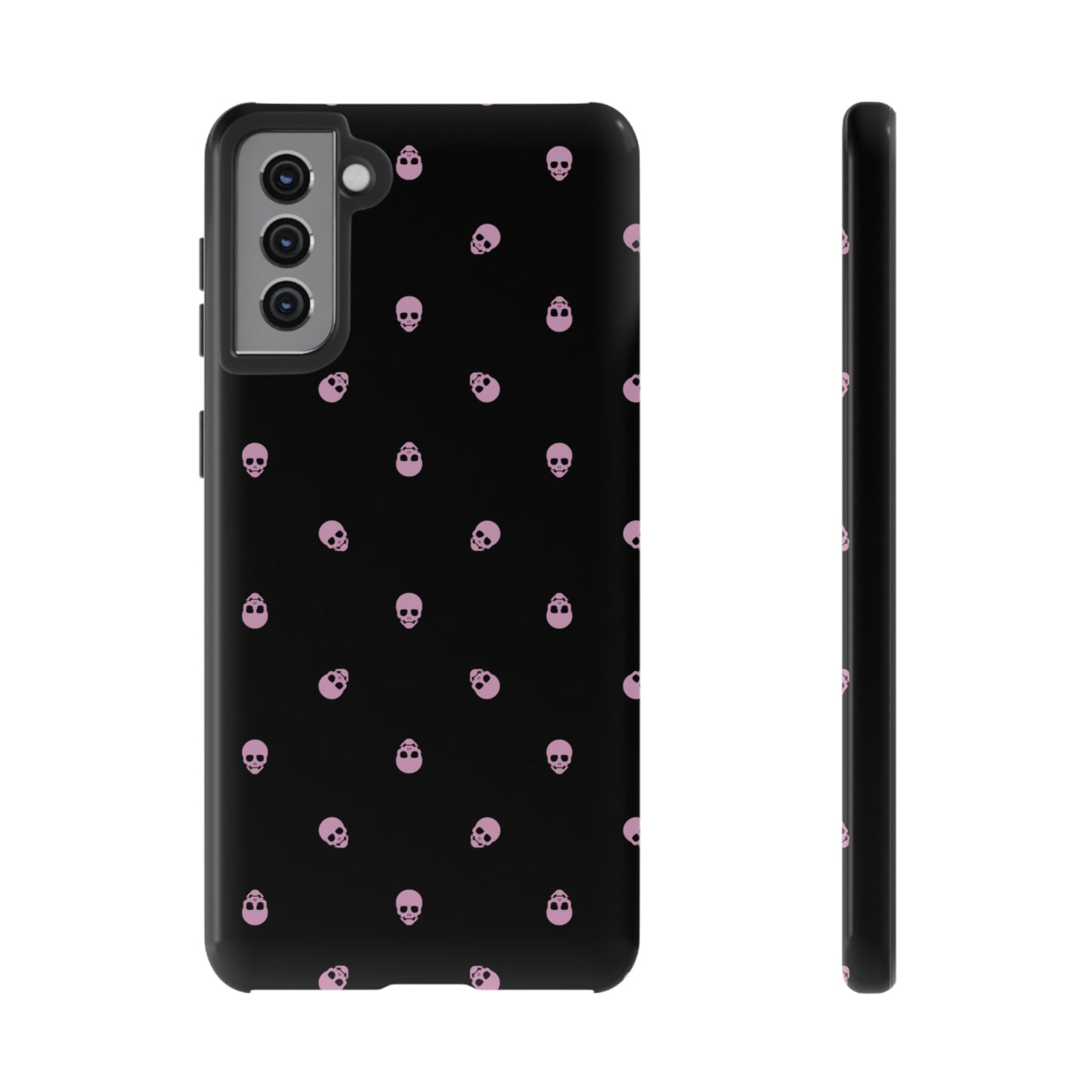 Tough Cases for Iphone, Samsung, Pixel - Fondant Pink Skulls Pattern on Black