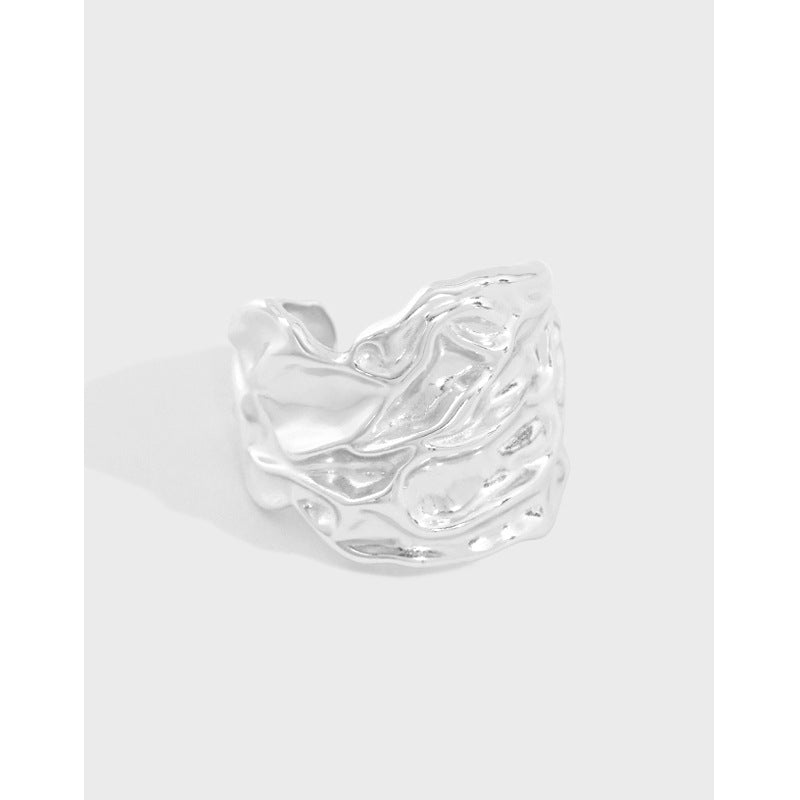 925 Sterling Silver "wrinkled" wave effect wide band ring