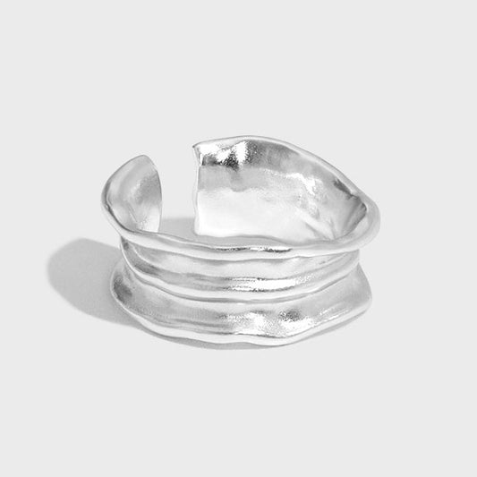 Unique Elegance: Irregular Wrinkle Texture Wide 925 Sterling Silver Ring