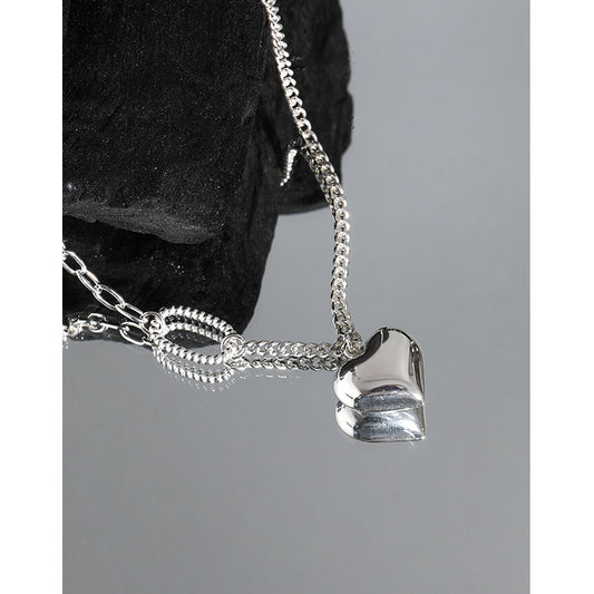 925 Silver Heart & Asymmetric Chain Necklace