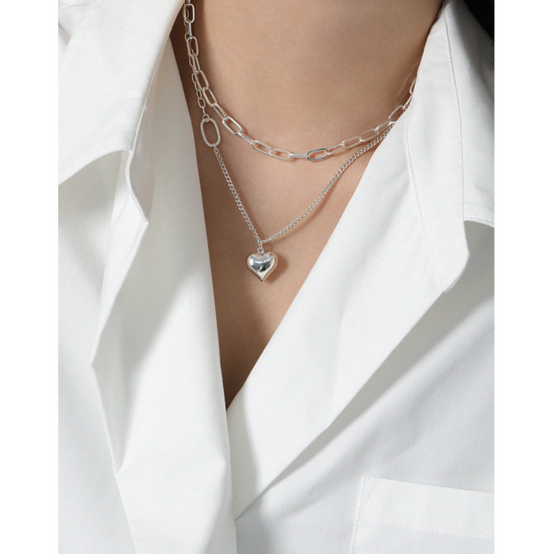 925 Silver Heart & Asymmetric Chain Necklace