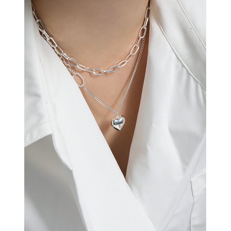 925 Silver Heart & Asymmetric Chain Necklace