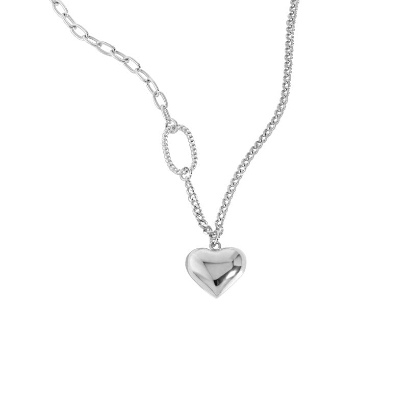 925 Silver Heart & Asymmetric Chain Necklace