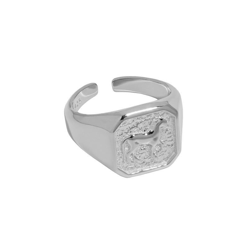 925 Silver Running Horse Ring