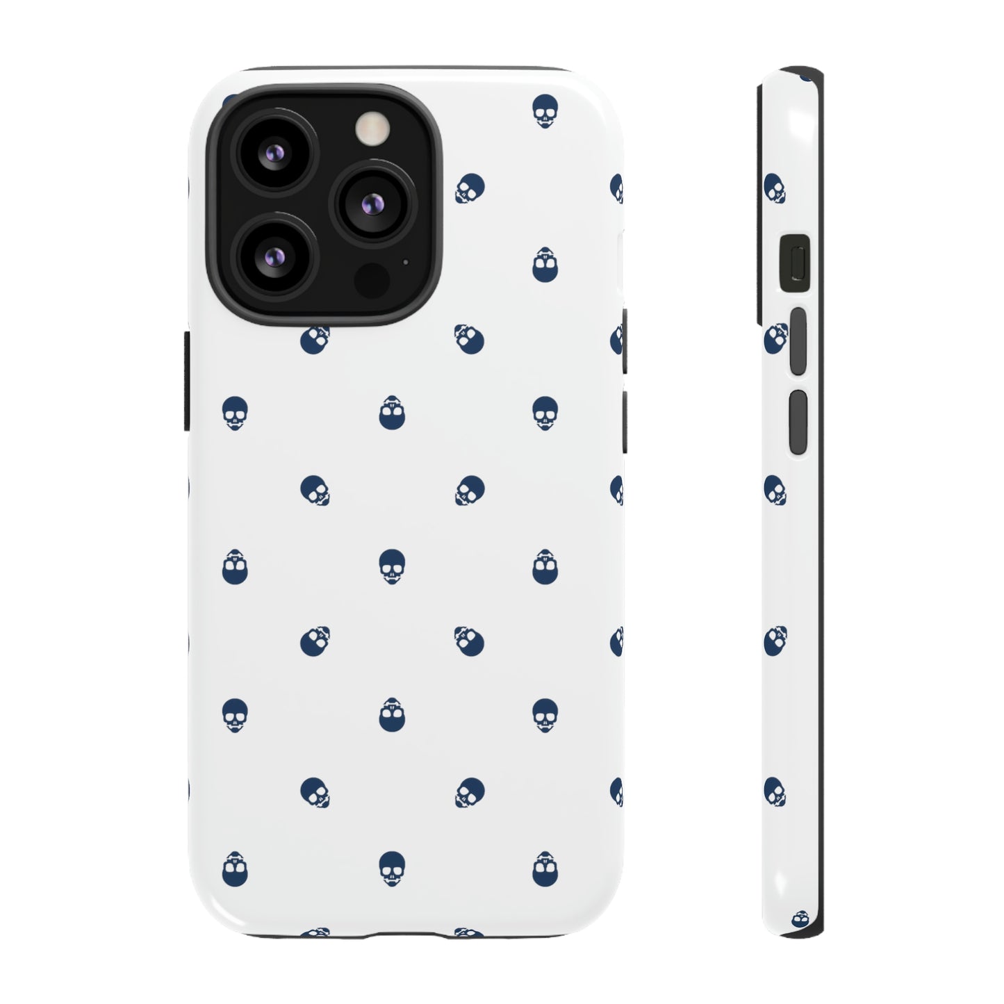 Tough Cases for Iphone, Samsung, Pixel - Lazuli Blue Skulls Pattern on White