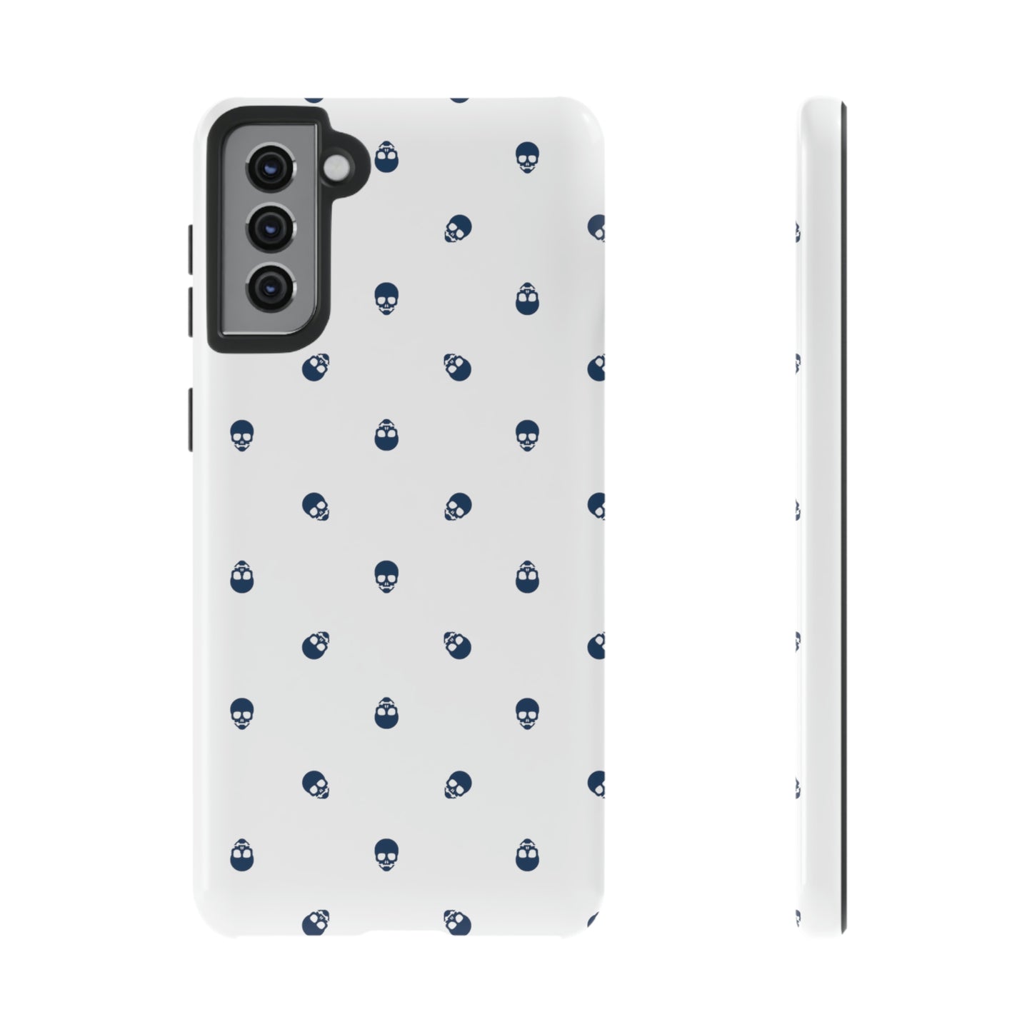 Tough Cases for Iphone, Samsung, Pixel - Lazuli Blue Skulls Pattern on White