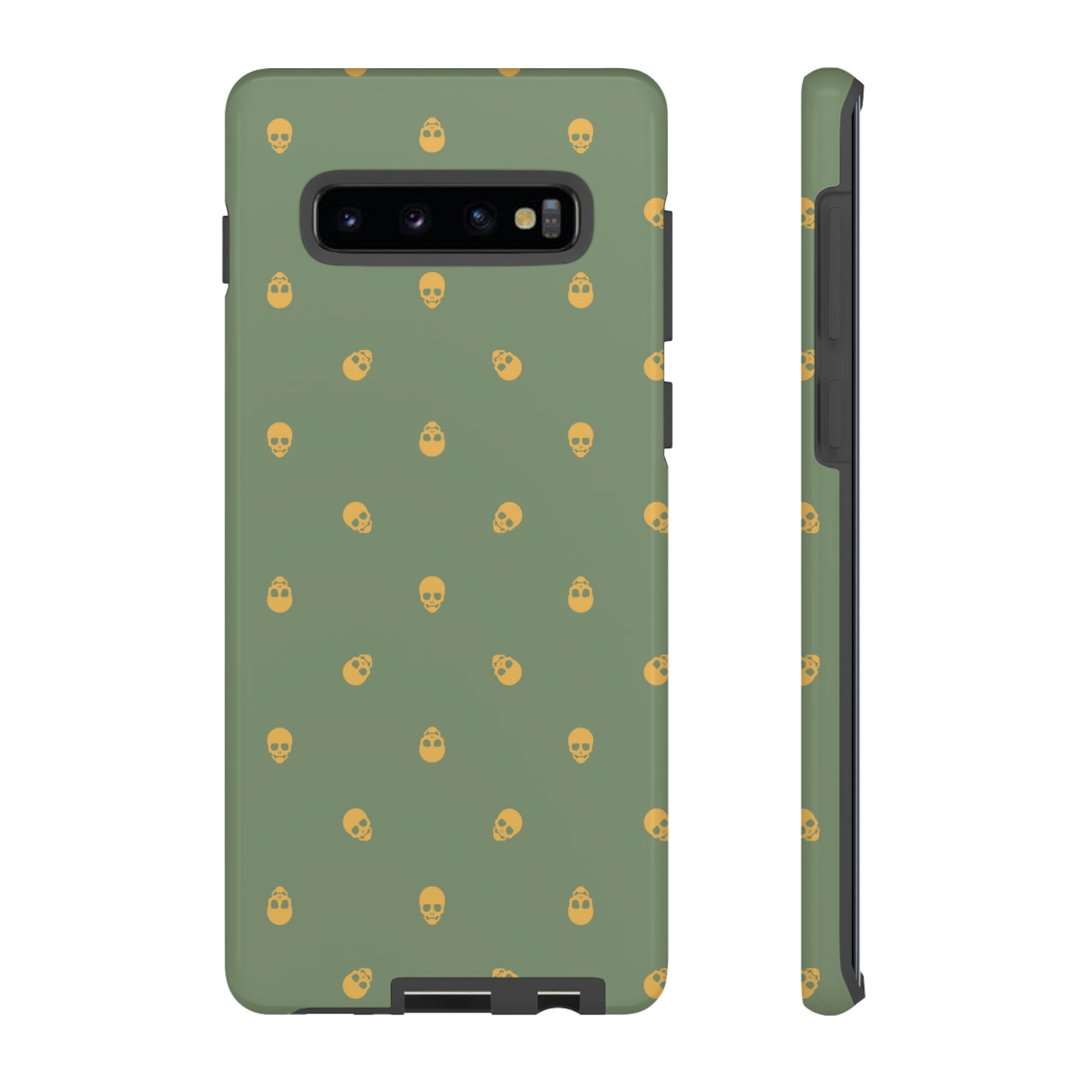 Tough Cases for Iphone, Samsung, Pixel - Sundial Skulls Pattern on Jade Green