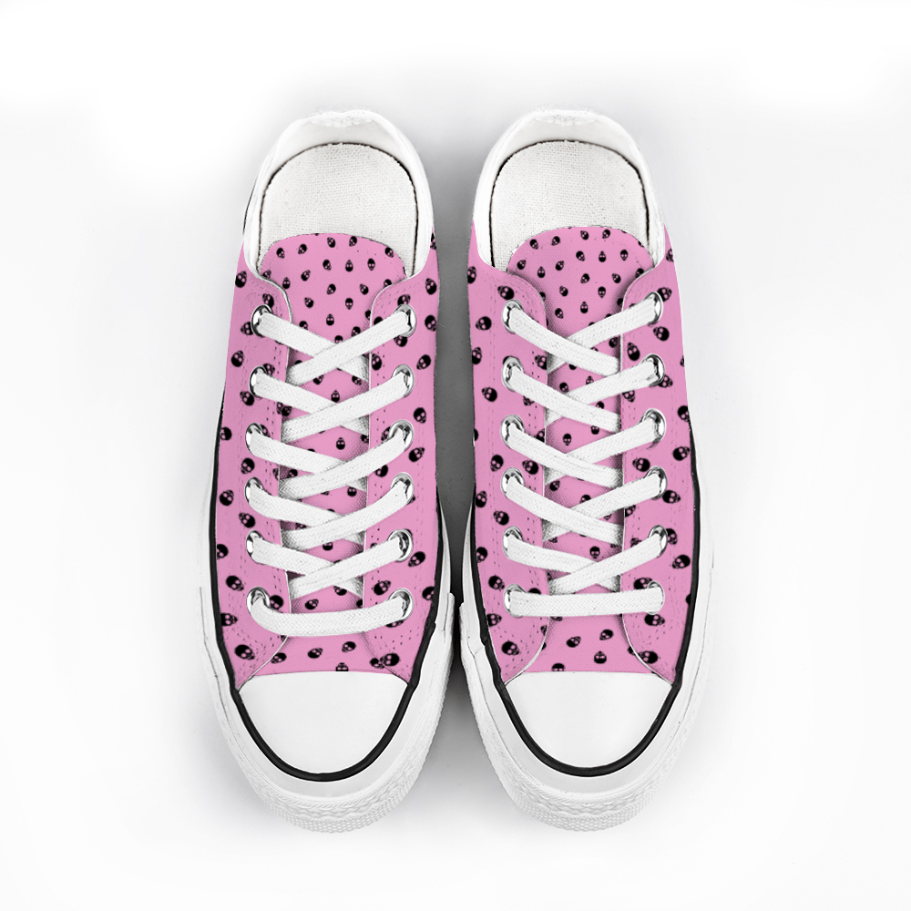 Low Top Canvas Skull Sneakers in Fondant Pink and Black