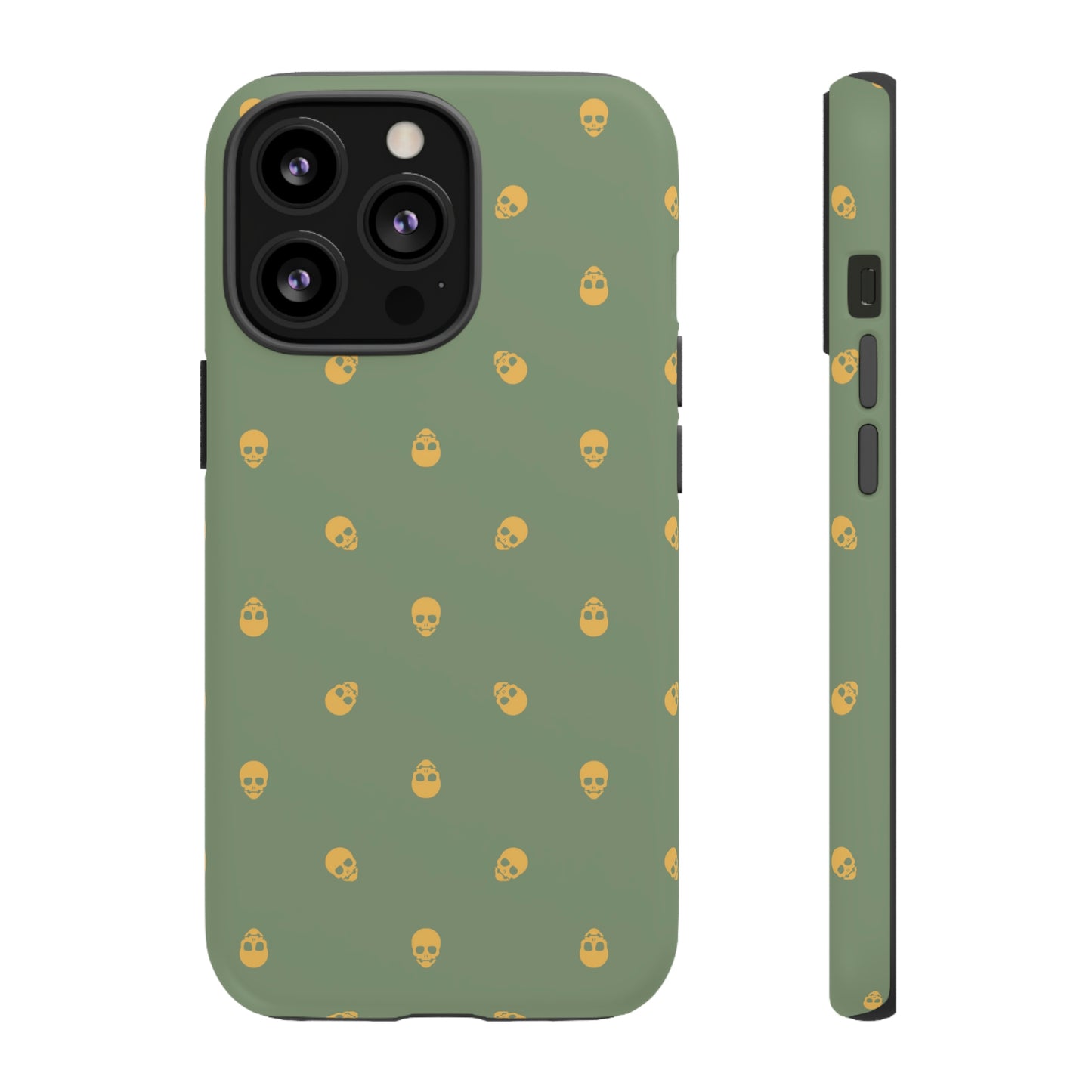 Tough Cases for Iphone, Samsung, Pixel - Sundial Skulls Pattern on Jade Green