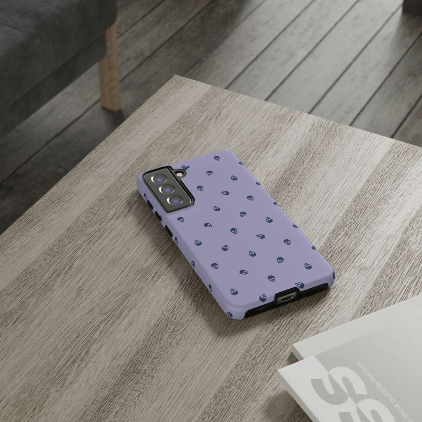 Tough Cases for Iphone, Samsung, Pixel - Lazuli Blue Skulls Pattern on Digital Lavender