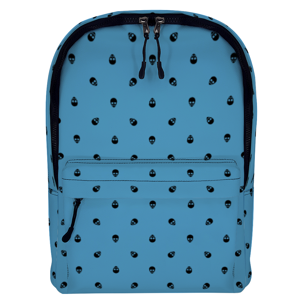 Backpack in Tranquil Blue with Black Skull Pattern