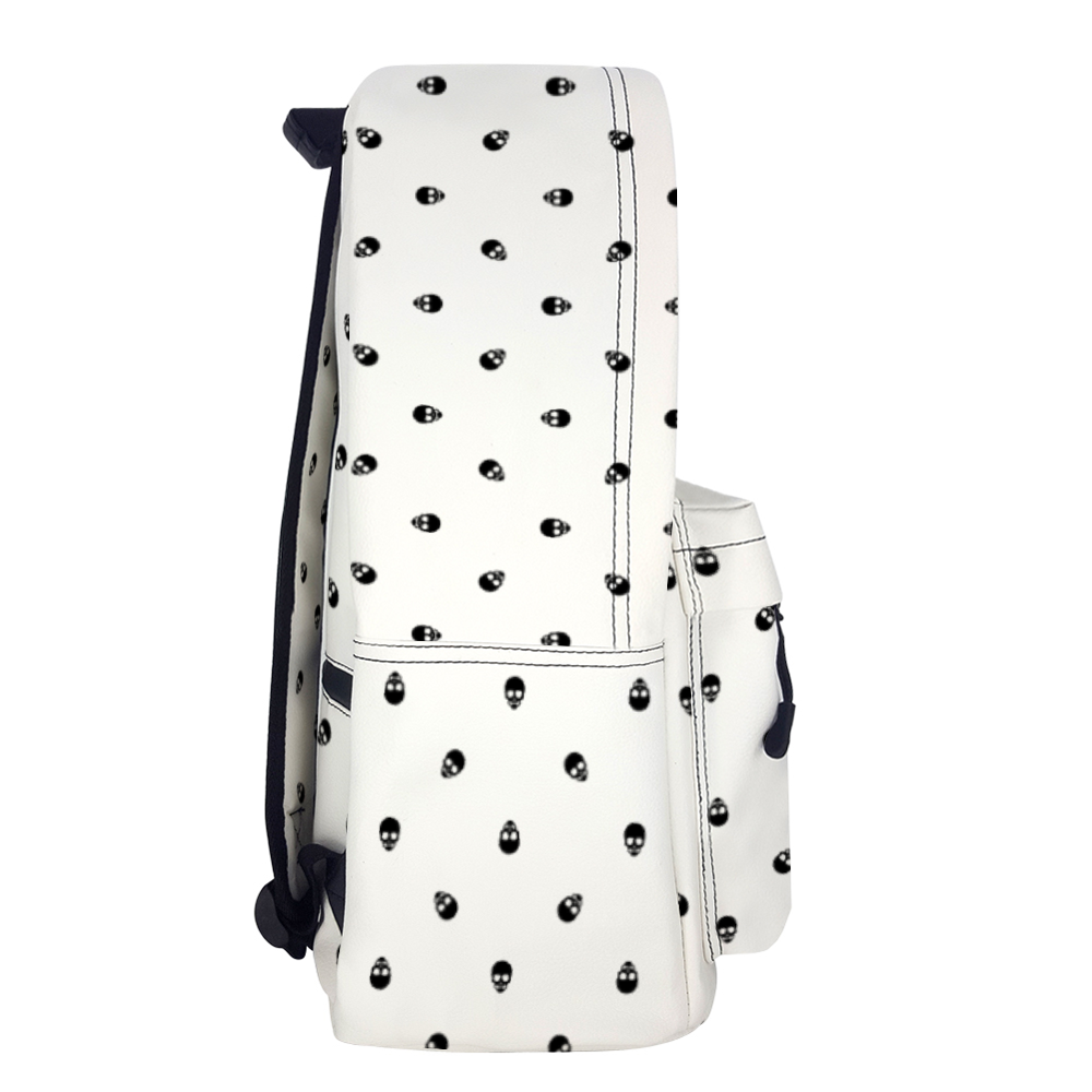 Backpack in White with Black Skull Pattern