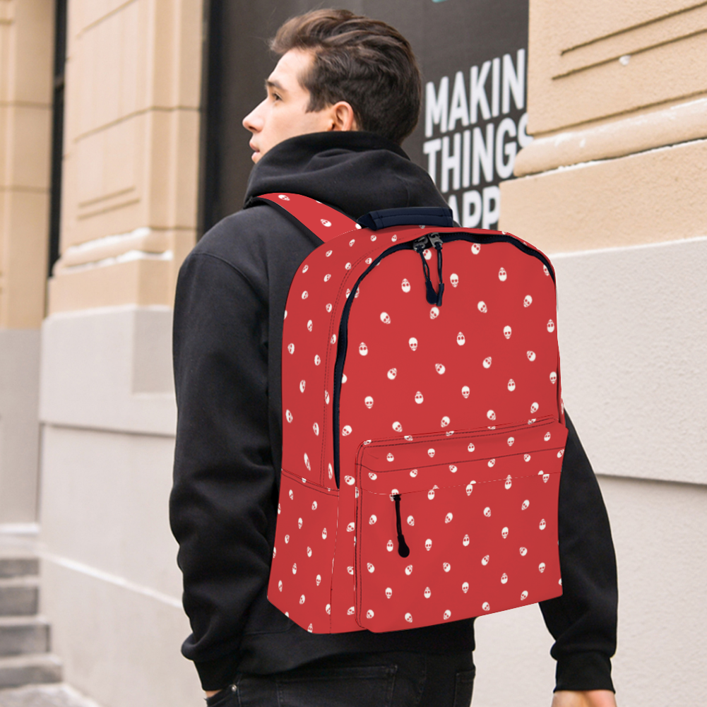 Backpack in Luscious Red with White Skull Pattern