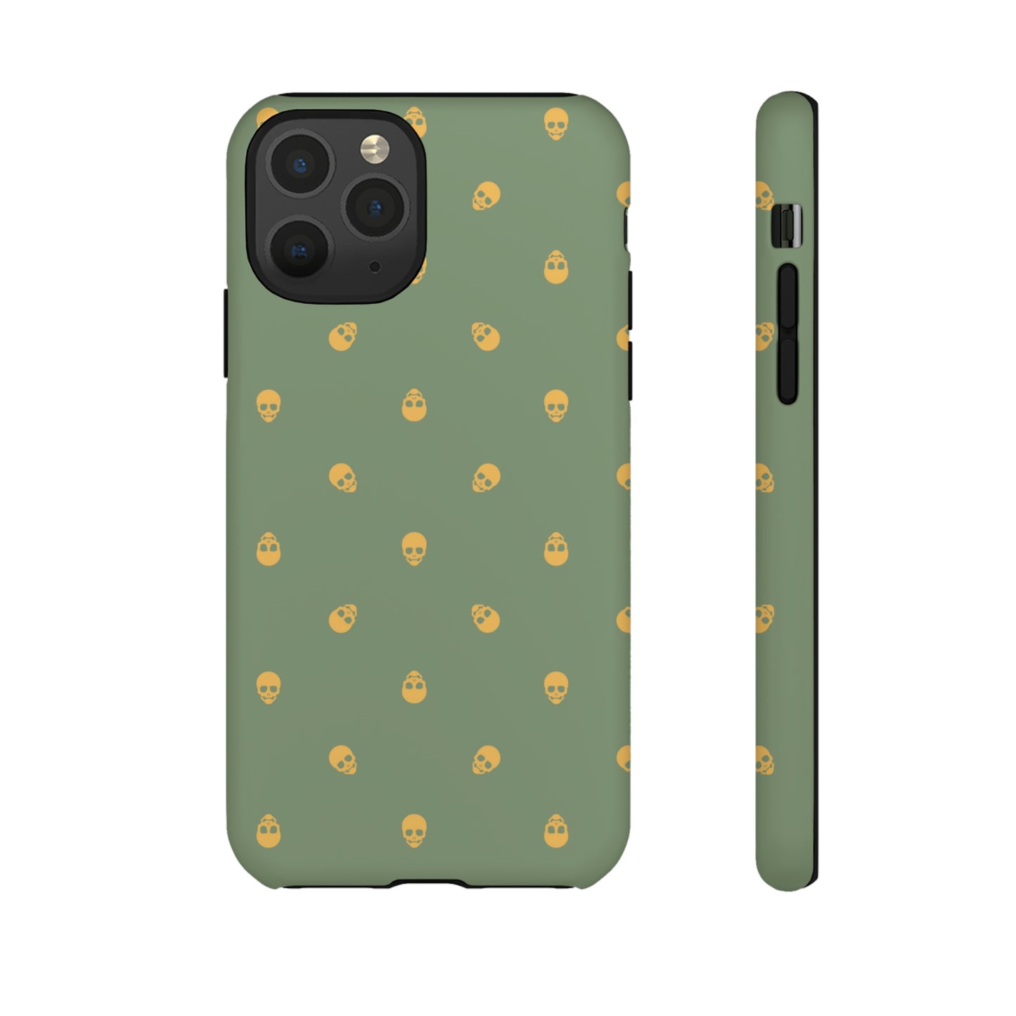 Tough Cases for Iphone, Samsung, Pixel - Sundial Skulls Pattern on Jade Green